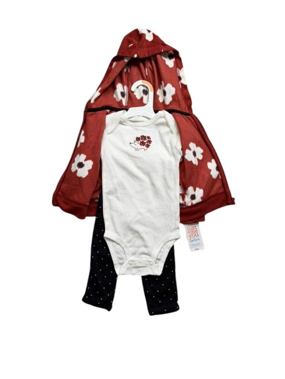 Carter’s Just One You Baby Girls 12M 3 Piece Floral Hoodie Bodysuit Leggings NWT